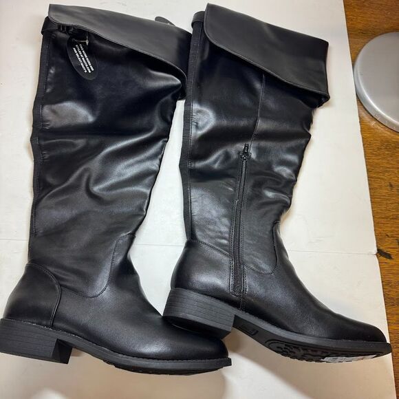 Sun Stone Womens 7 M Wide Calf Black Smooth Allicce Over The Knee Boots NIB HU7 - Picture 2 of 5